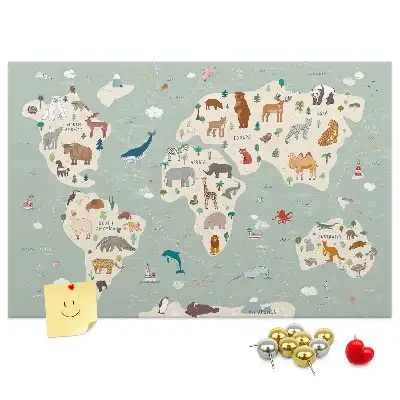Cork memo board Animal world map