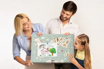 Cork memo board Animal world map