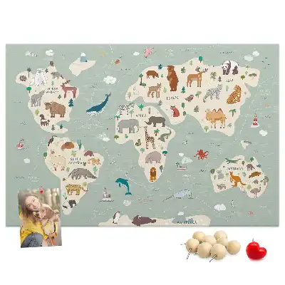 Cork memo board Animal world map