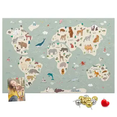Cork memo board Animal world map