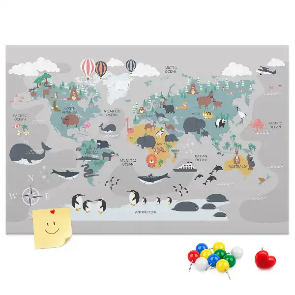 Cartoon Map Printed Cork Memo Board