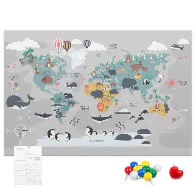Cartoon Map Printed Cork Memo Board