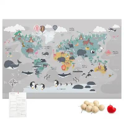 Cartoon Map Printed Cork Memo Board