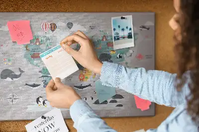 Cartoon Map Printed Cork Memo Board