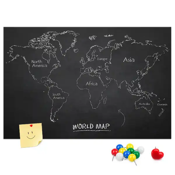 World map cork memo board