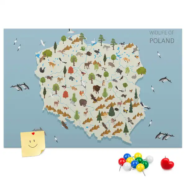 Printed Poland Animal Map Cork Board