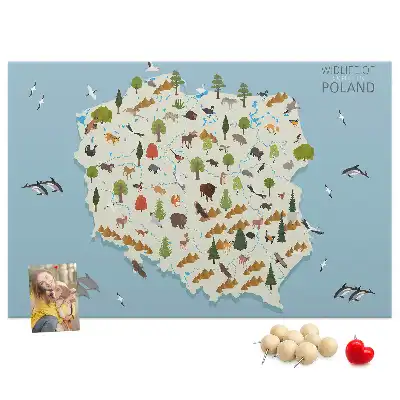 Printed Poland Animal Map Cork Board