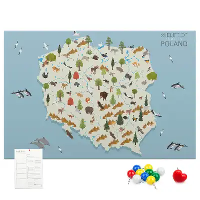 Printed Poland Animal Map Cork Board