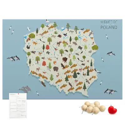 Printed Poland Animal Map Cork Board