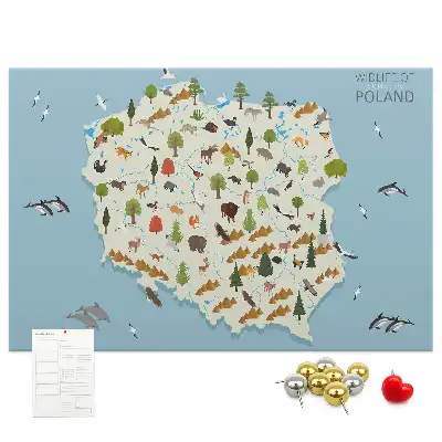 Printed Poland Animal Map Cork Board