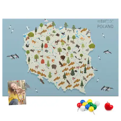 Printed Cork Board Poland Animal Map