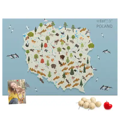 Printed Poland Animal Map Cork Board