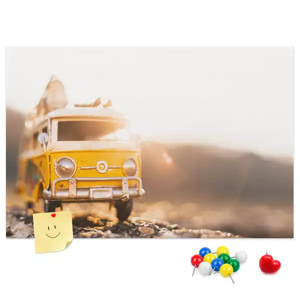 Printed Cork Memo Board featuring a car vacation design