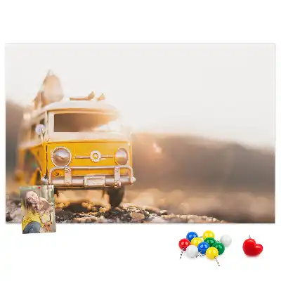 Printed Cork Memo Board featuring a car vacation design