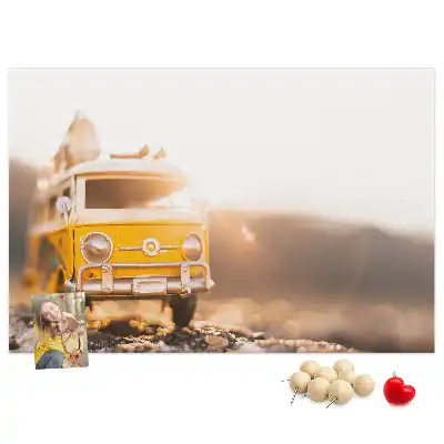 Printed Cork Memo Board featuring a car vacation design