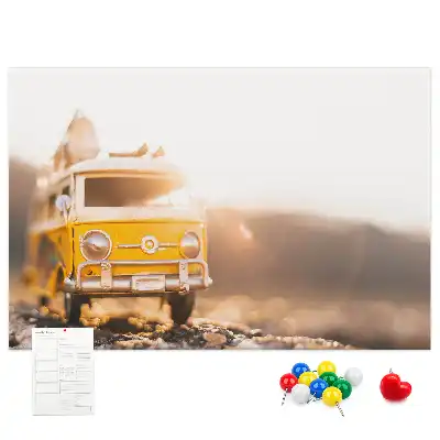 Printed Cork Memo Board featuring a car vacation design