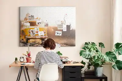 Printed Cork Memo Board featuring a car vacation design