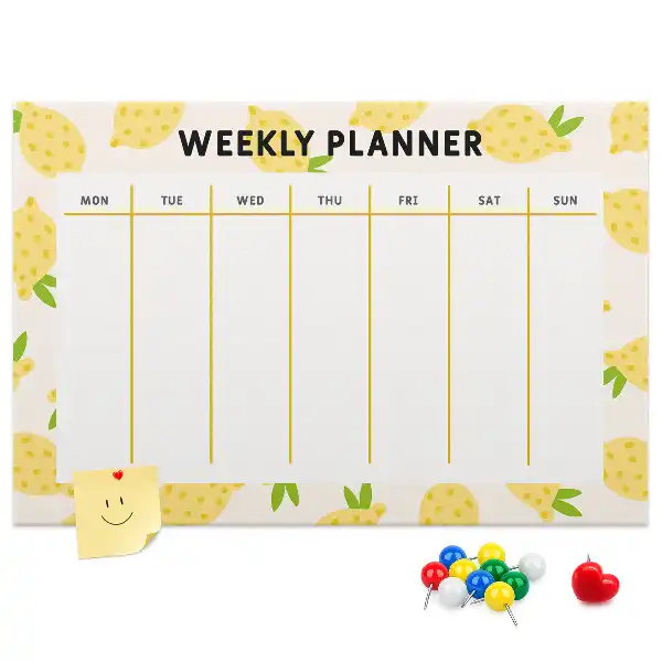 Printed Lemons Cork Memo Board Weekly Planner