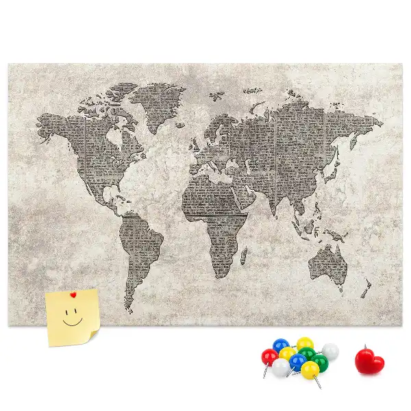 Newspaper world map cork memo board