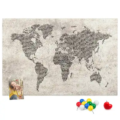Newspaper world map cork memo board