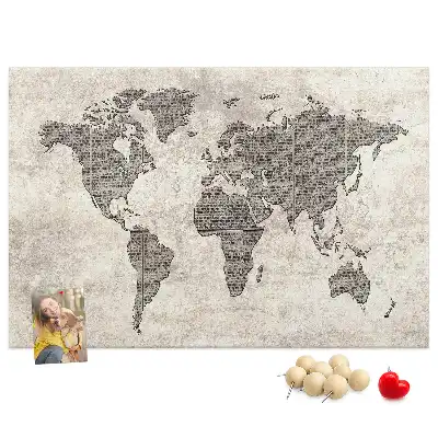Newspaper world map cork memo board