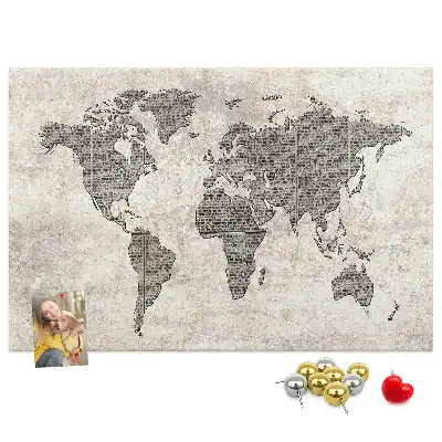 Newspaper world map cork memo board