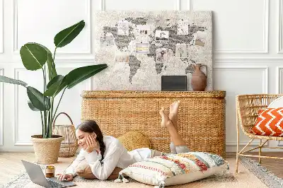 Newspaper world map cork memo board