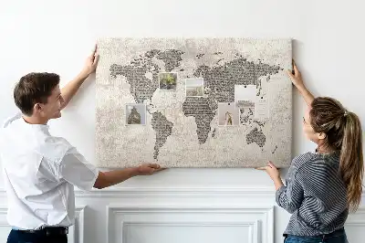 Newspaper world map cork memo board
