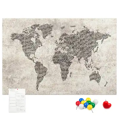 Newspaper world map cork memo board