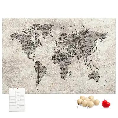 Newspaper world map cork memo board