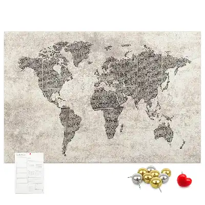 Newspaper world map cork memo board