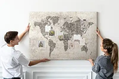 Newspaper world map cork memo board