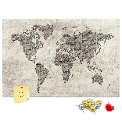 Newspaper world map cork memo board