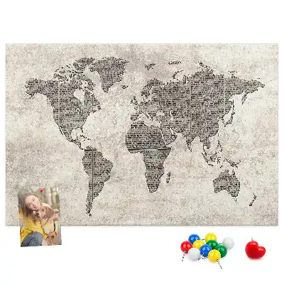 Newspaper world map cork memo board