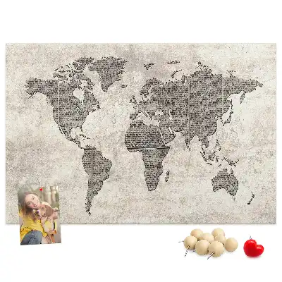 Newspaper world map cork memo board