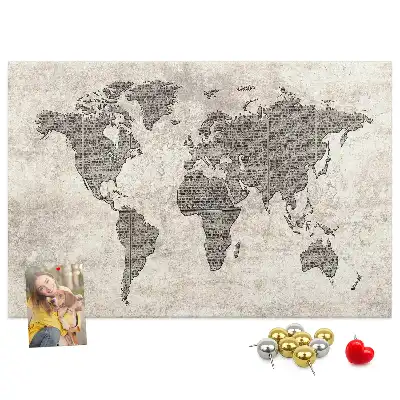 Newspaper world map cork memo board