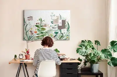 Watercolor Leaves Printed Cork Board