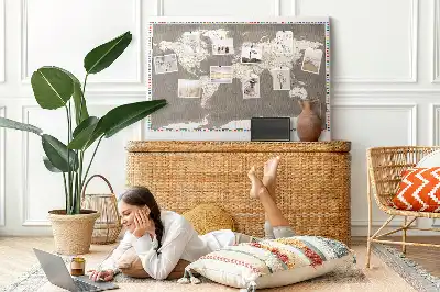 World Map Printed Cork Memo Board in Brown