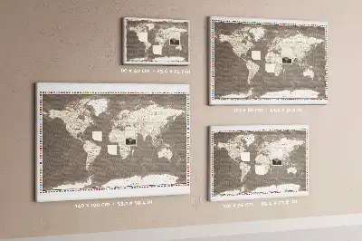 World Map Printed Cork Memo Board in Brown