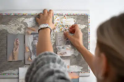 World Map Printed Cork Memo Board in Brown