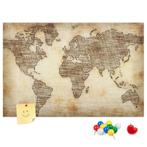 Printed Cork Memo Board with Old World Map Design
