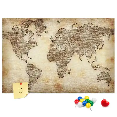Printed Cork Memo Board with Old World Map Design