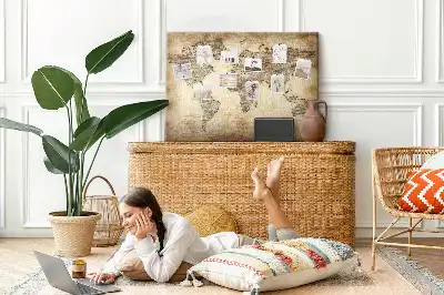 Printed Cork Memo Board with Old World Map Design