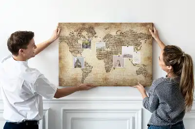 Printed Cork Memo Board with Old World Map Design