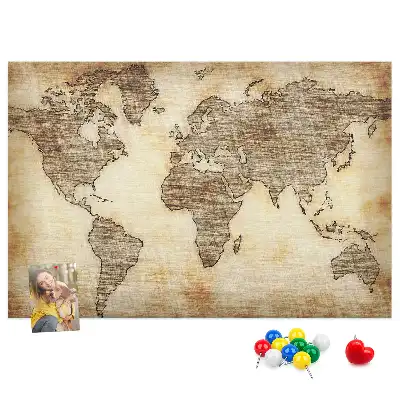 Printed Cork Memo Board with Old World Map Design