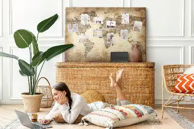 Printed Cork Memo Board with Old World Map Design