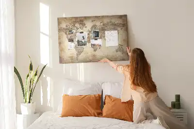 Printed Cork Memo Board with Old World Map Design
