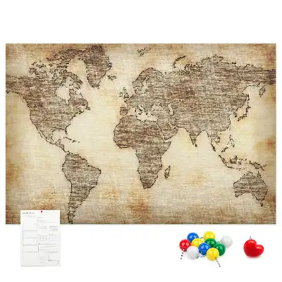 Printed Cork Memo Board with Old World Map Design