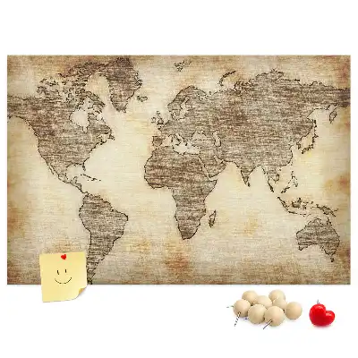 Printed Cork Memo Board with Old World Map Design