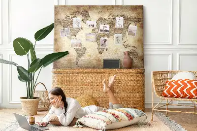 Printed Cork Memo Board with Old World Map Design
